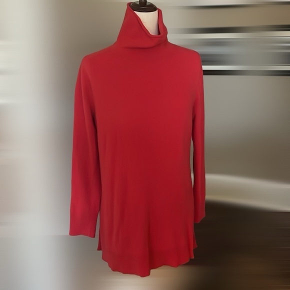 Ann Taylor Petite Turtleneck Tunic Sweater Red LP - Picture 1 of 6
